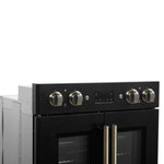 Forno Asti 30-Inch Double Electric Wall Oven with Upper French Doors in Black & Antique Brass, 7.36 cu. ft. Dual True Convection, 7,200W, Air Fry, Sous Vide, Self-Clean - BonPrix Électroménagers