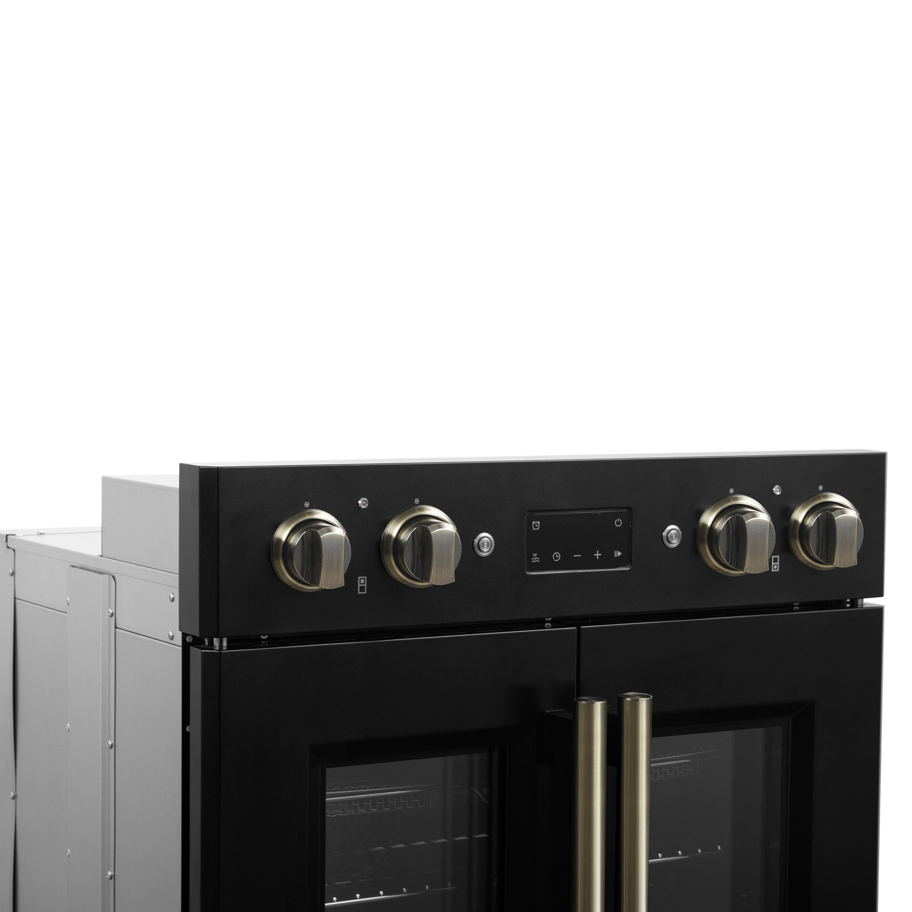 Forno Asti 30-Inch Double Electric Wall Oven with Upper French Doors in Black & Antique Brass, 7.36 cu. ft. Dual True Convection, 7,200W, Air Fry, Sous Vide, Self-Clean - BonPrix Électroménagers