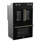 Forno Asti 30-Inch Double Electric Wall Oven with Upper French Doors in Black & Antique Brass, 7.36 cu. ft. Dual True Convection, 7,200W, Air Fry, Sous Vide, Self-Clean - BonPrix Électroménagers