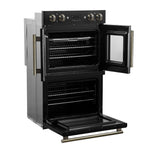 Forno Asti 30-Inch Double Electric Wall Oven with Upper French Doors in Black & Antique Brass, 7.36 cu. ft. Dual True Convection, 7,200W, Air Fry, Sous Vide, Self-Clean - BonPrix Électroménagers