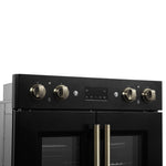 Forno Asti 30-Inch Double Electric Wall Oven with Upper French Doors in Black & Antique Brass, 7.36 cu. ft. Dual True Convection, 7,200W, Air Fry, Sous Vide, Self-Clean - BonPrix Électroménagers