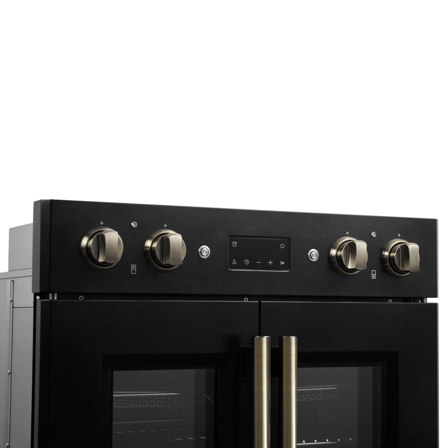 Forno Asti 30-Inch Double Electric Wall Oven with Upper French Doors in Black & Antique Brass, 7.36 cu. ft. Dual True Convection, 7,200W, Air Fry, Sous Vide, Self-Clean - BonPrix Électroménagers