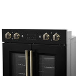 Forno Asti 30-Inch Double Electric Wall Oven with Upper French Doors in Black & Antique Brass, 7.36 cu. ft. Dual True Convection, 7,200W, Air Fry, Sous Vide, Self-Clean - BonPrix Électroménagers