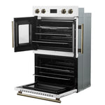 Forno Asti 30-Inch Double Electric Wall Oven with Upper French Doors in White & Antique Brass, 7.36 cu. ft. Dual True Convection, 7,200W, Air Fry, Sous Vide, Self-Clean - BonPrix Électroménagers