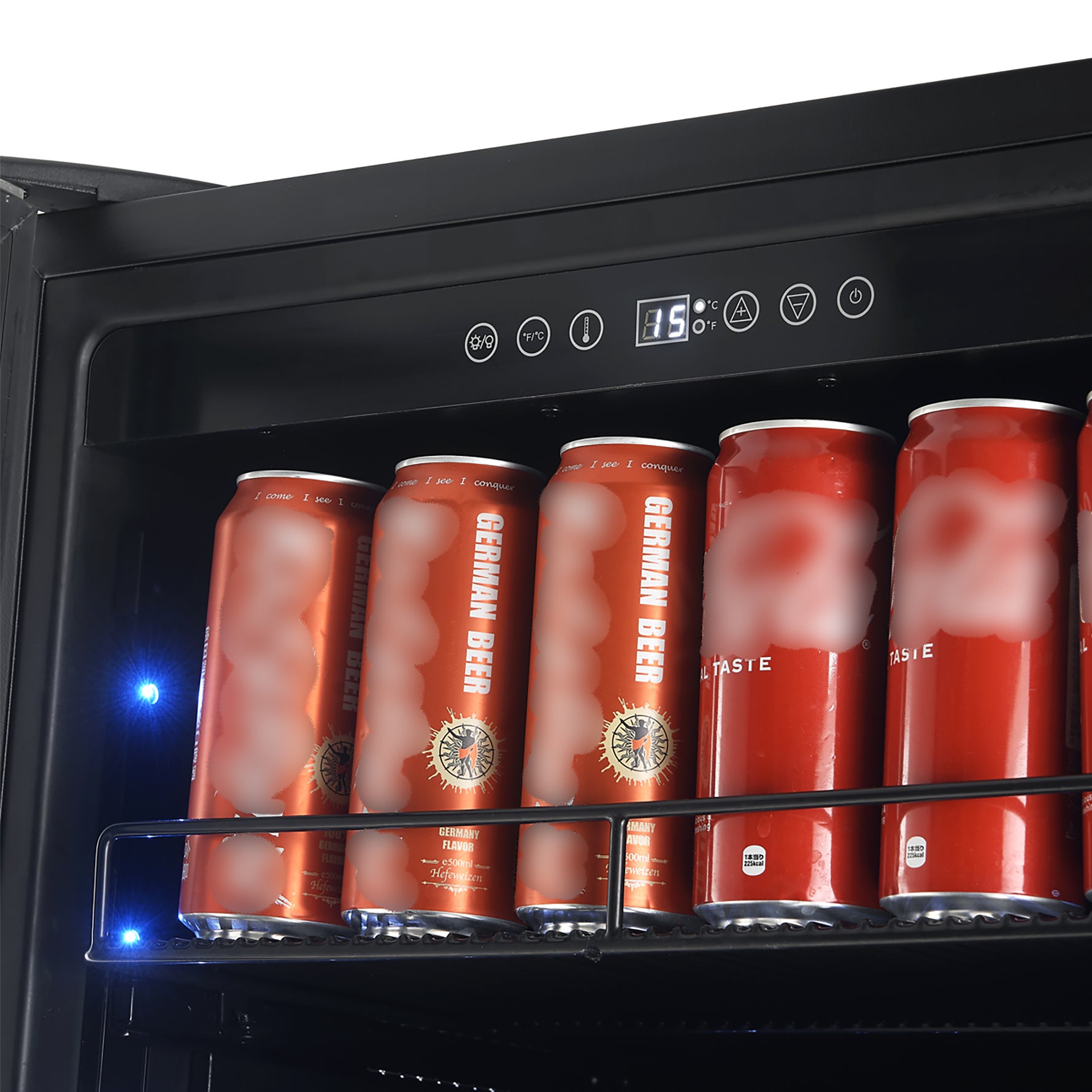 Avellina 48-in, 31.8 cu.ft. triple zone side-by-side Wine/Beverage cooler, 427 cans & 94 Wine bottles, Blue LED lights - BonPrix Électroménagers