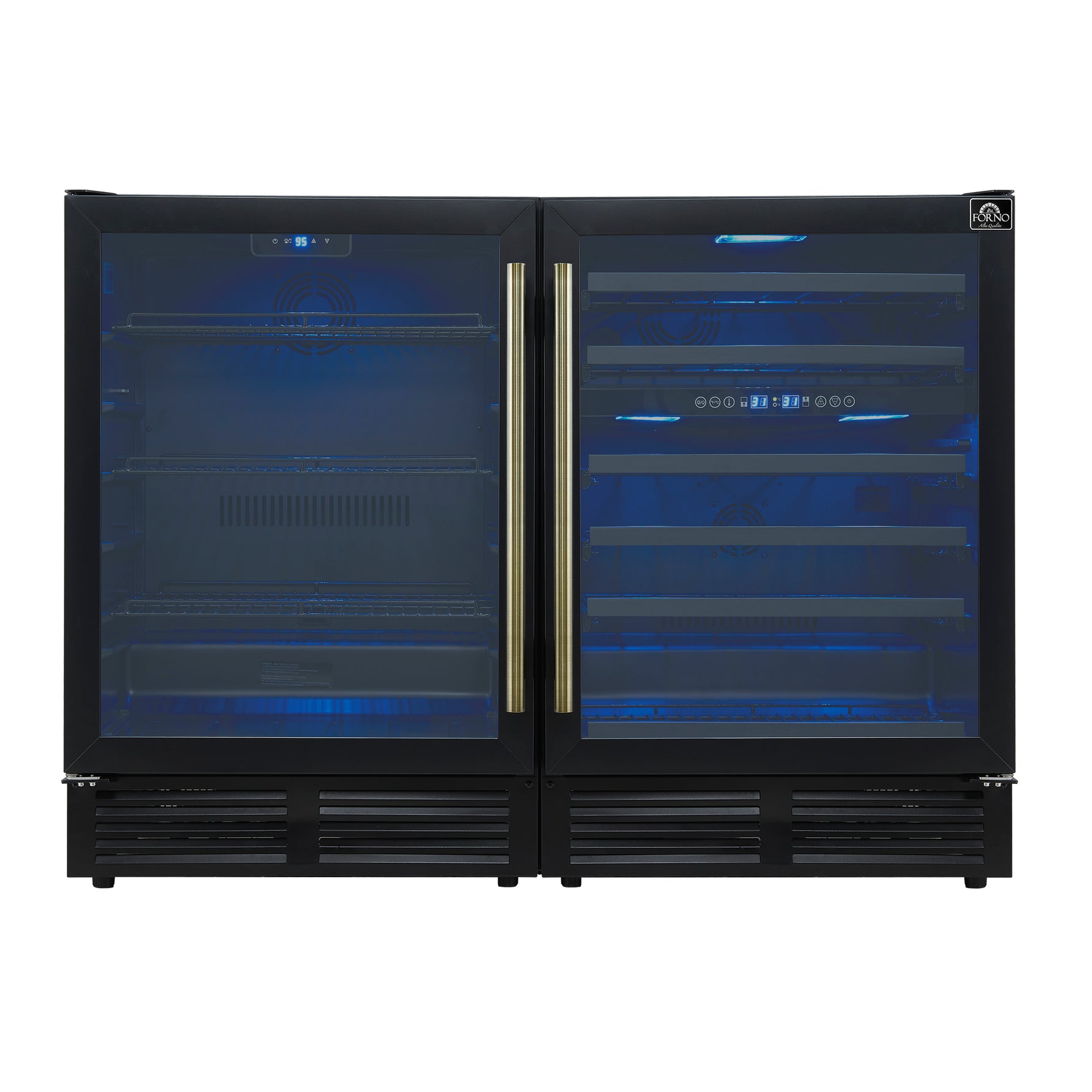 Gemello 48 Inch Side-by-Side Wine and Beverage Cooler in Black with Antique Brass Handles, French Door, 9.6 cu. ft. - BonPrix Électroménagers