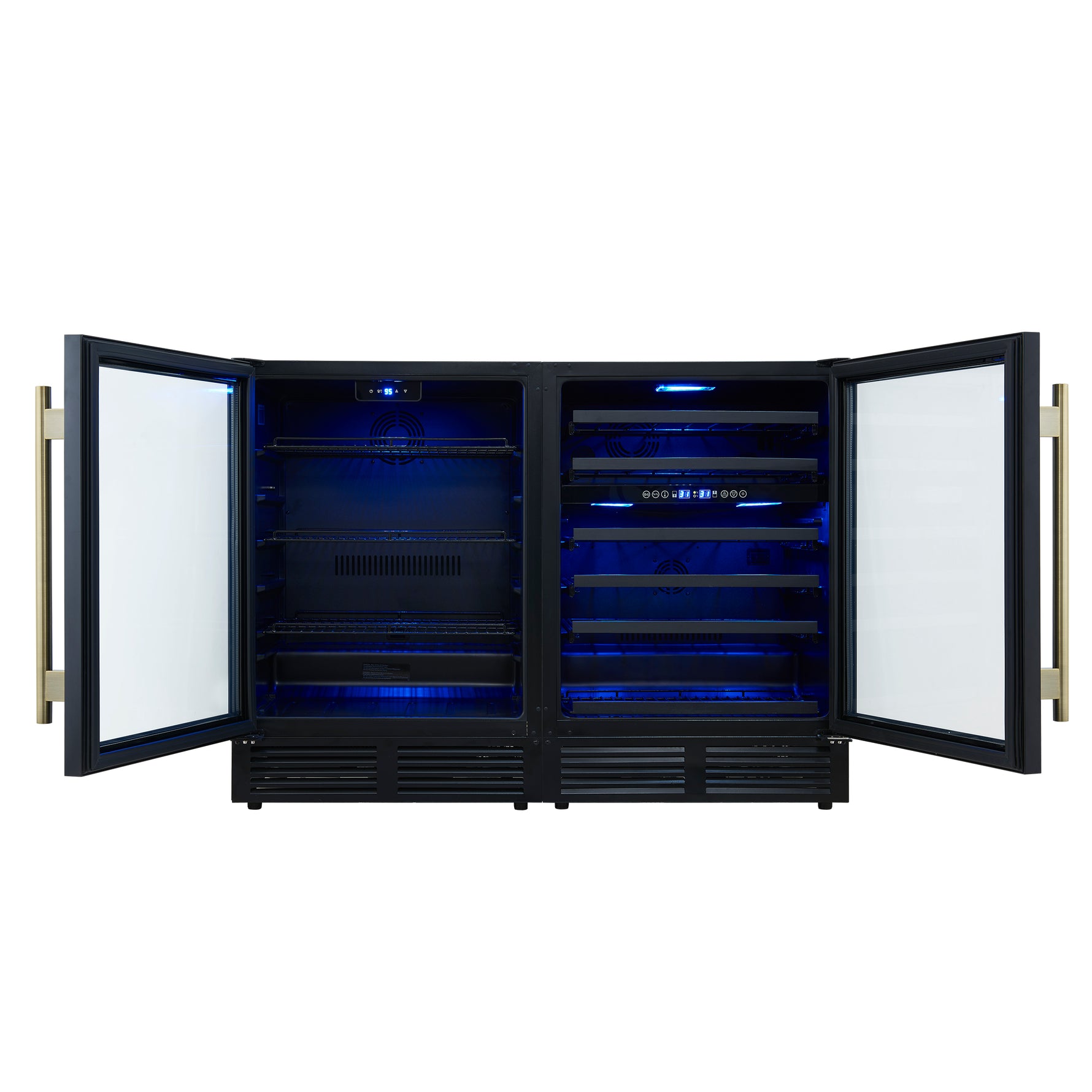 Gemello 48 Inch Side-by-Side Wine and Beverage Cooler in Black with Antique Brass Handles, French Door, 9.6 cu. ft. - BonPrix Électroménagers