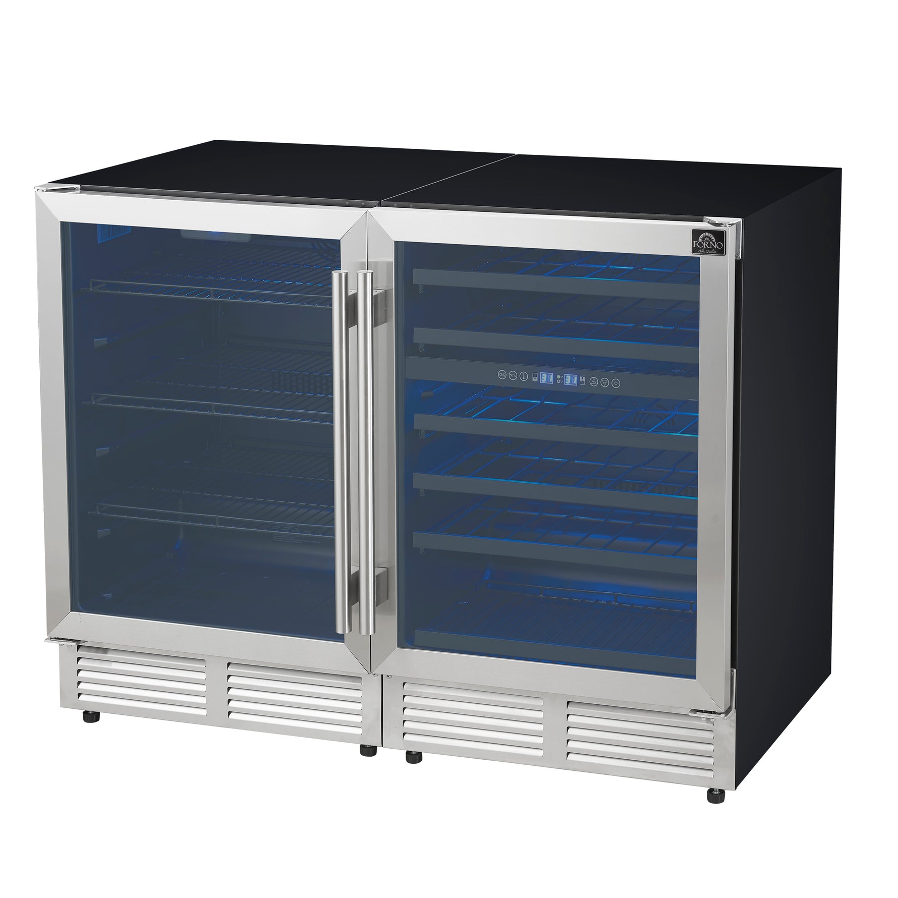 Gemello 48 Inch Side-by-Side Wine and Beverage Cooler in Stainless Steel, French Door, 9.6 cu. ft. - BonPrix Électroménagers