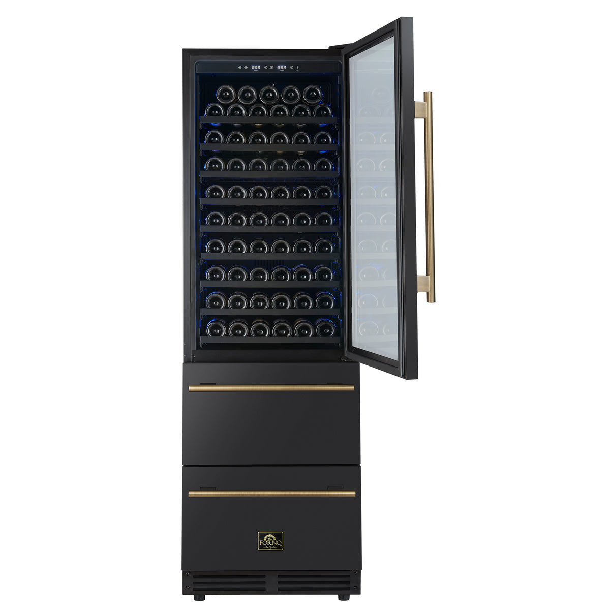 Azienda 24 Inch Dual Zone Wine Cooler, 15.8 Cu.Ft, 108 Bottles & 100 Cans, 2 Drawers, Charcoal Filters, Black