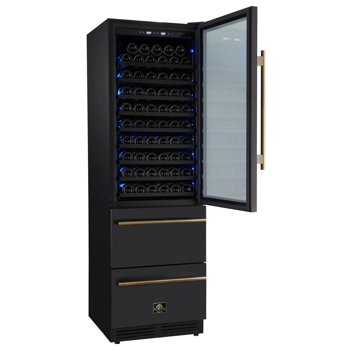 Azienda 24 Inch Dual Zone Wine Cooler, 15.8 Cu.Ft, 108 Bottles & 100 Cans, 2 Drawers, Charcoal Filters, Black