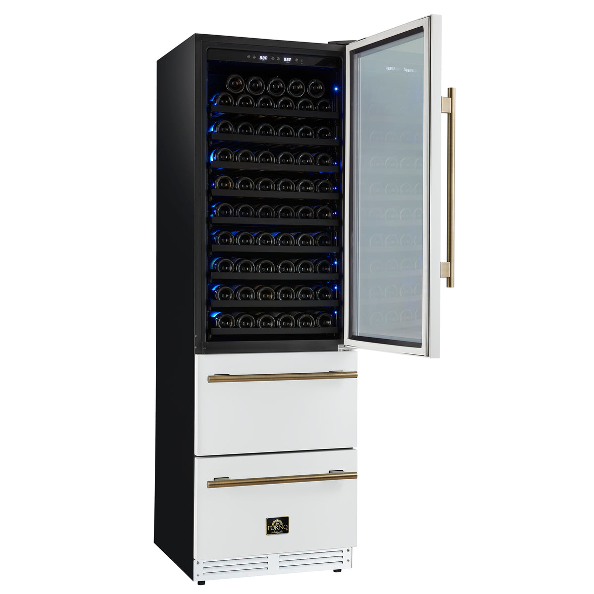 Azienda 24 Inch Dual Zone Wine Cooler, 15.8 Cu.Ft, 108 Bottles & 100 Cans, 2 Drawers, Charcoal Filters, White