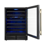Forno Bacchino 24 Inch Wine Cooler, Black with Antique Brass Handles, with LED Lighting, Triple Glass Door, 51 Bottle Capacity, Built-In or Freestanding - BonPrix Électroménagers