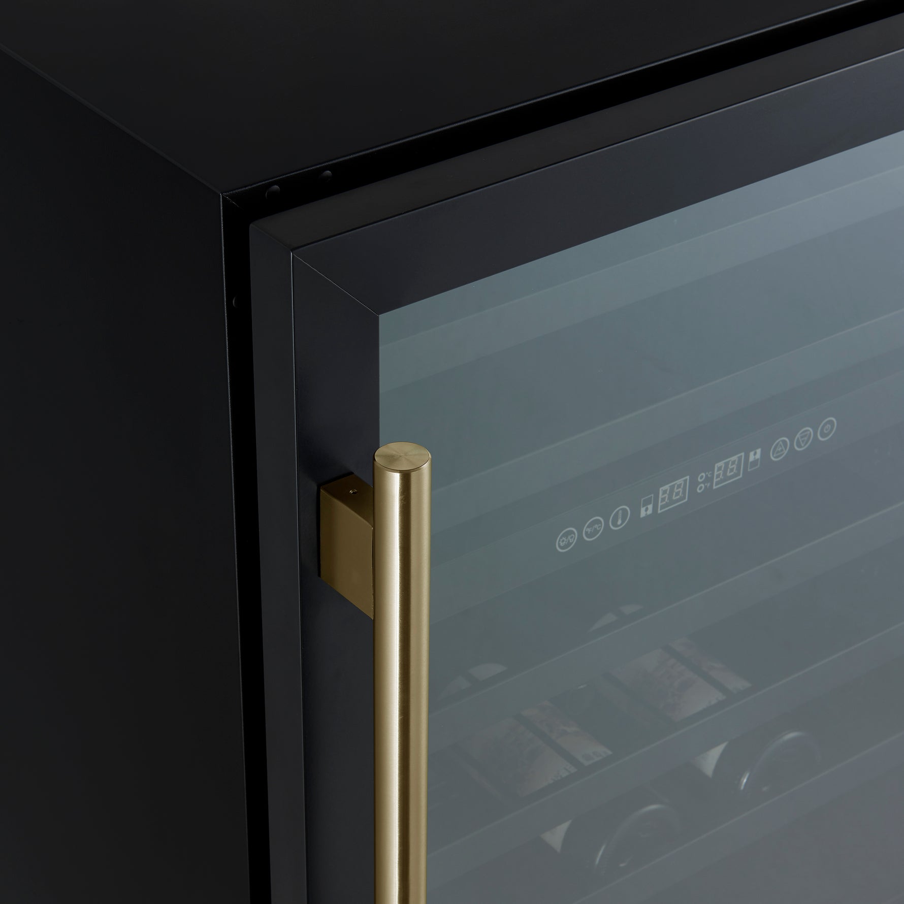 Forno Bacchino 24 Inch Wine Cooler, Black with Antique Brass Handles, with LED Lighting, Triple Glass Door, 51 Bottle Capacity, Built-In or Freestanding - BonPrix Électroménagers