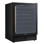 Forno Bacchino 24 Inch Wine Cooler, Black with Antique Brass Handles, with LED Lighting, Triple Glass Door, 51 Bottle Capacity, Built-In or Freestanding - BonPrix Électroménagers