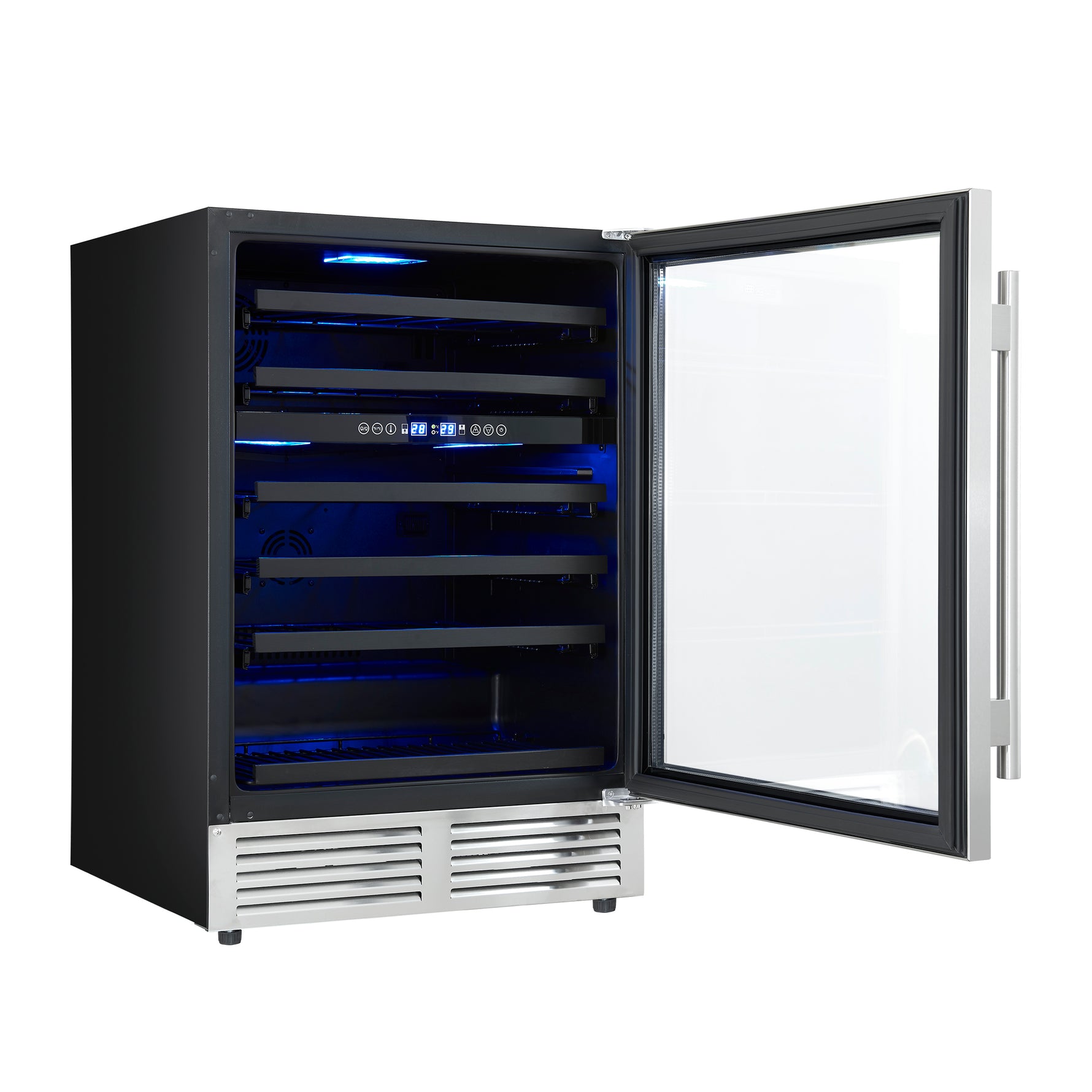 Forno Bacchino 24 Inch Wine Cooler, Stainless Steel, with LED Lighting, Triple Glass Door, 51 Bottle Capacity, Built-In or Freestanding - BonPrix Électroménagers