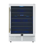 Forno Bacchino 24 Inch Wine Cooler, White with Antique Brass Handles, with LED Lighting, Triple Glass Door, 51 Bottle Capacity, Built-In or Freestanding - BonPrix Électroménagers