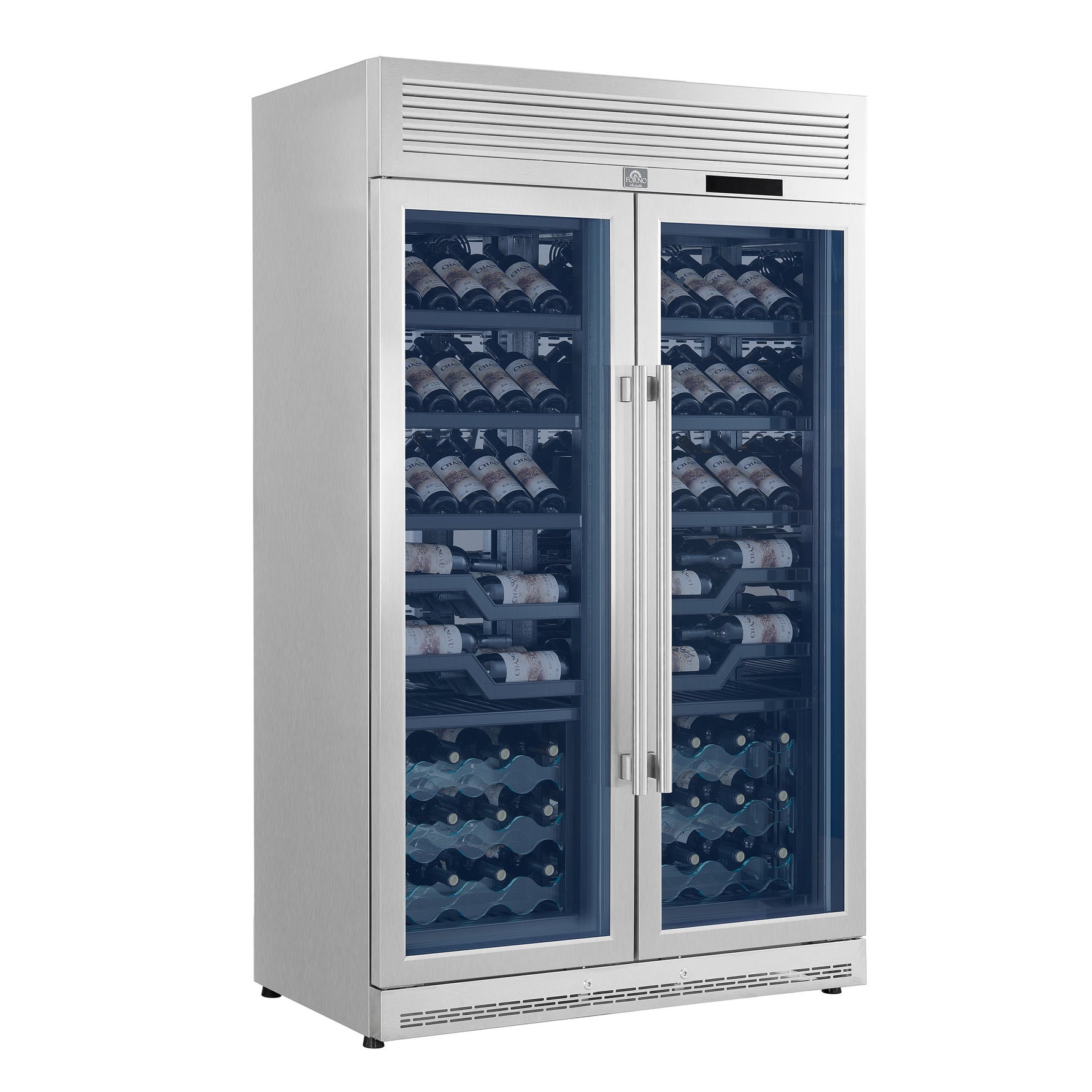 FORNO Abruzzo 48-Inch Dual Zones Wine Cellar, 102 Bottles, 24 cu. ft., Green Acrylic Holders & Black Shelves - BonPrix Électroménagers