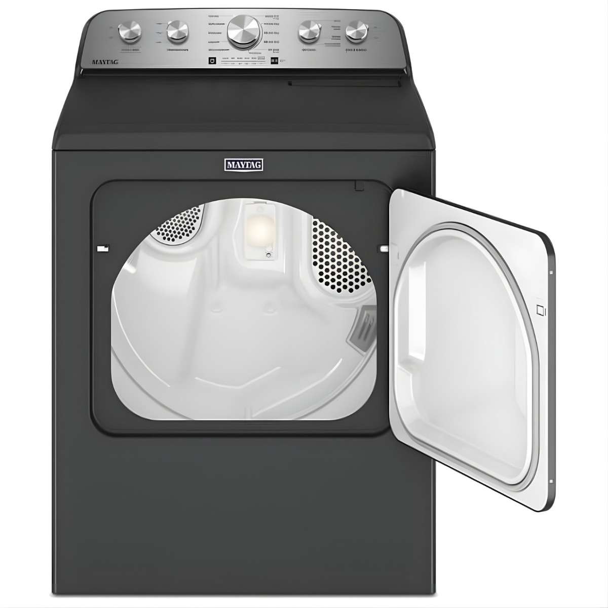 YMED5430PBK Maytag electric dryer Volcano Black - open door drum