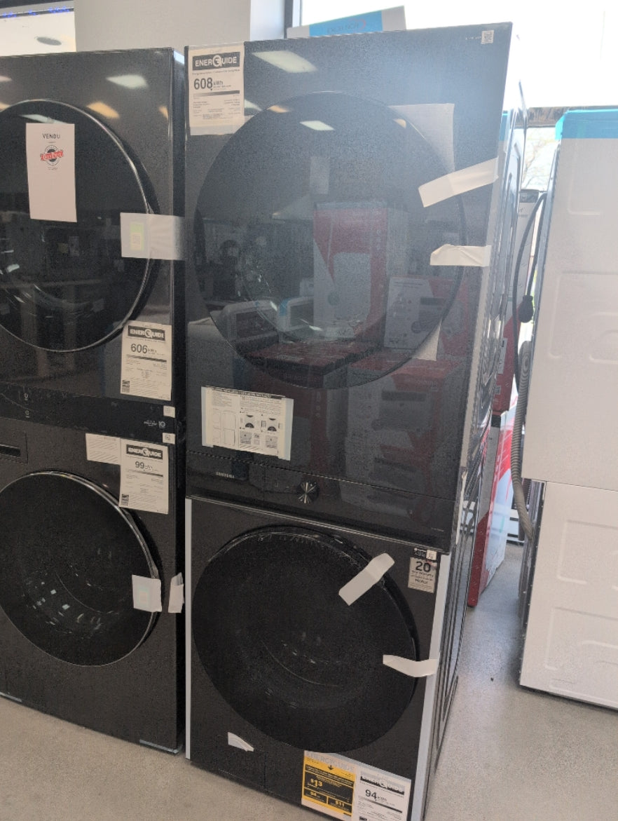 WH46DBH100EV - LAUNDRY CENTERS - Samsung - Stacked Washer/Dryer - Electric - Black Stainless Steel - Open Box - BonPrix Électroménagers