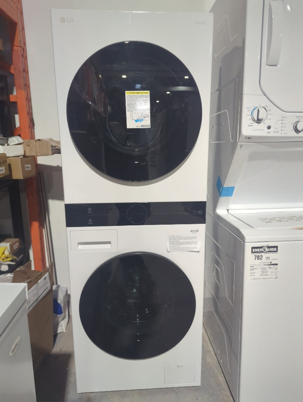 WKHC152HWA - LAUNDRY CENTERS - LG - Stacked Washer/Dryer - Electric - White - Open Box - BonPrix Électroménagers