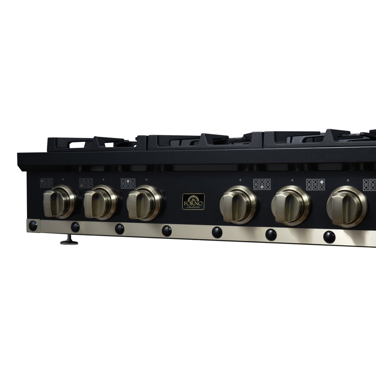 Ambassador 36" Gas Cooktop in Black, 6 Sealed burners, 71,000 BTU Output, 1 Antique Brass Dual-Ring Burner, Continuous Cast Iron Grates - BonPrix Électroménagers