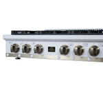 Ambassador 36" Gas Cooktop in White, 6 Sealed burners, 71,000 BUT Output, 1 Antique Brass Dual-Ring Burner, Continuous Cast Iron Grates - BonPrix Électroménagers