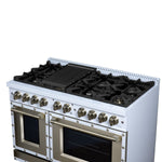 Ambassador 48" Dual Fuel Range in White, 8 Sealed Burners, 94 000 BTU Cooktop Output, 6.7 Cu.Ft. Double Oven, Telescopic Racks - BonPrix Électroménagers