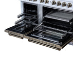 Ambassador 48" Dual Fuel Range in White, 8 Sealed Burners, 94 000 BTU Cooktop Output, 6.7 Cu.Ft. Double Oven, Telescopic Racks - BonPrix Électroménagers