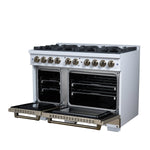 Ambassador 48" Dual Fuel Range in White, 8 Sealed Burners, 94 000 BTU Cooktop Output, 6.7 Cu.Ft. Double Oven, Telescopic Racks - BonPrix Électroménagers