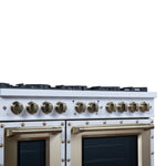 Ambassador 48" Dual Fuel Range in White, 8 Sealed Burners, 94 000 BTU Cooktop Output, 6.7 Cu.Ft. Double Oven, Telescopic Racks - BonPrix Électroménagers