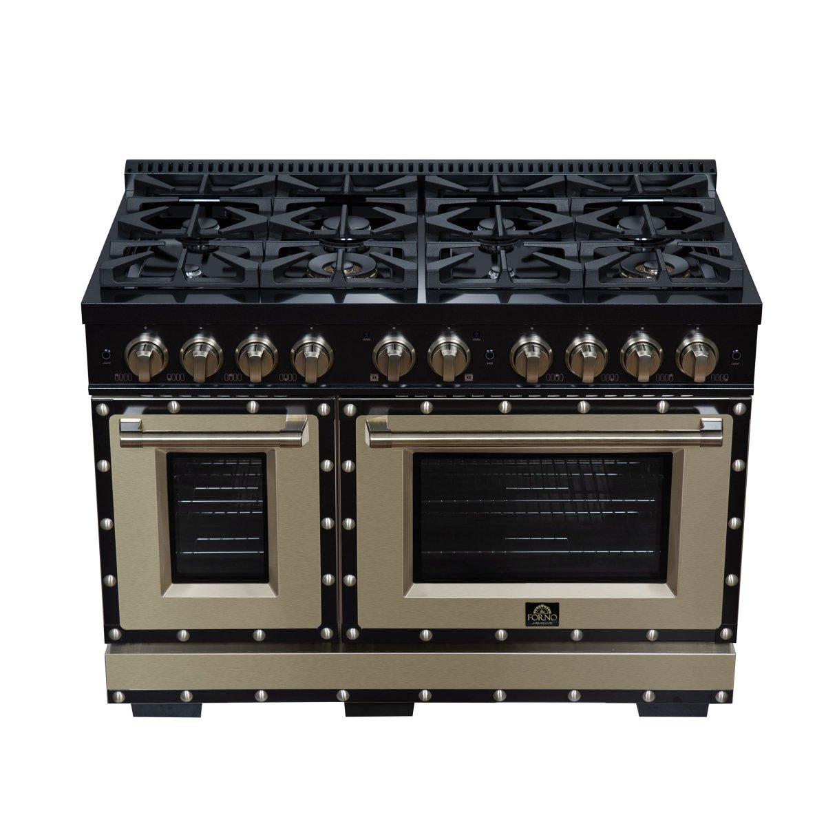 Ambassador 48" Gas Range in Black, 8 Sealed Burnes, 94 000 BTU Cooktop Output, 6.7 Cu.Ft. Double Oven, Telescopic Racks - BonPrix Électroménagers