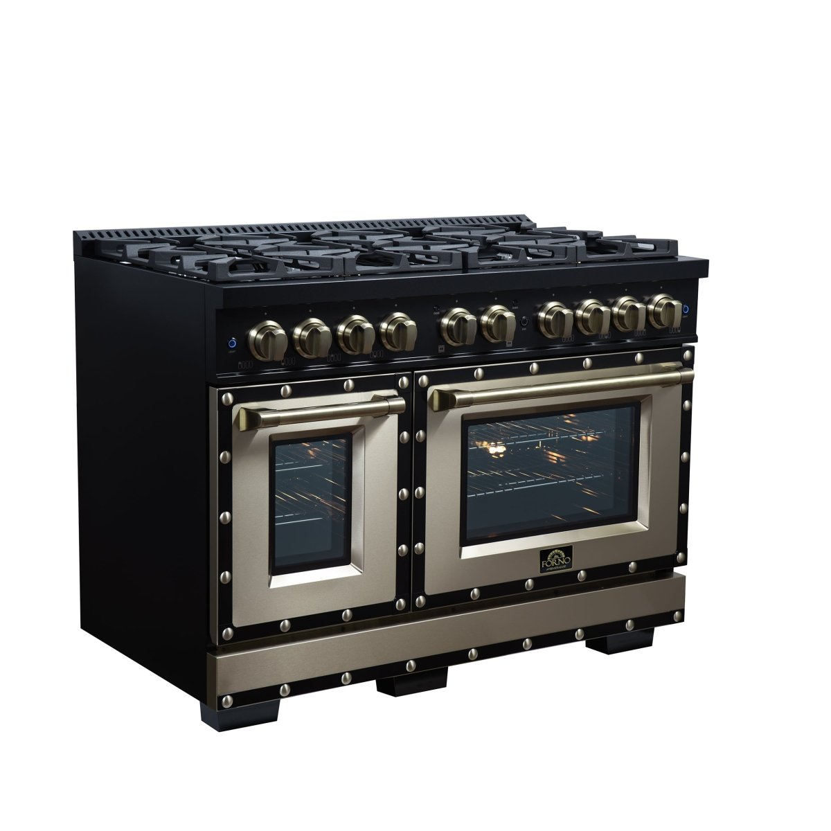 Ambassador 48" Gas Range in Black, 8 Sealed Burnes, 94 000 BTU Cooktop Output, 6.7 Cu.Ft. Double Oven, Telescopic Racks - BonPrix Électroménagers
