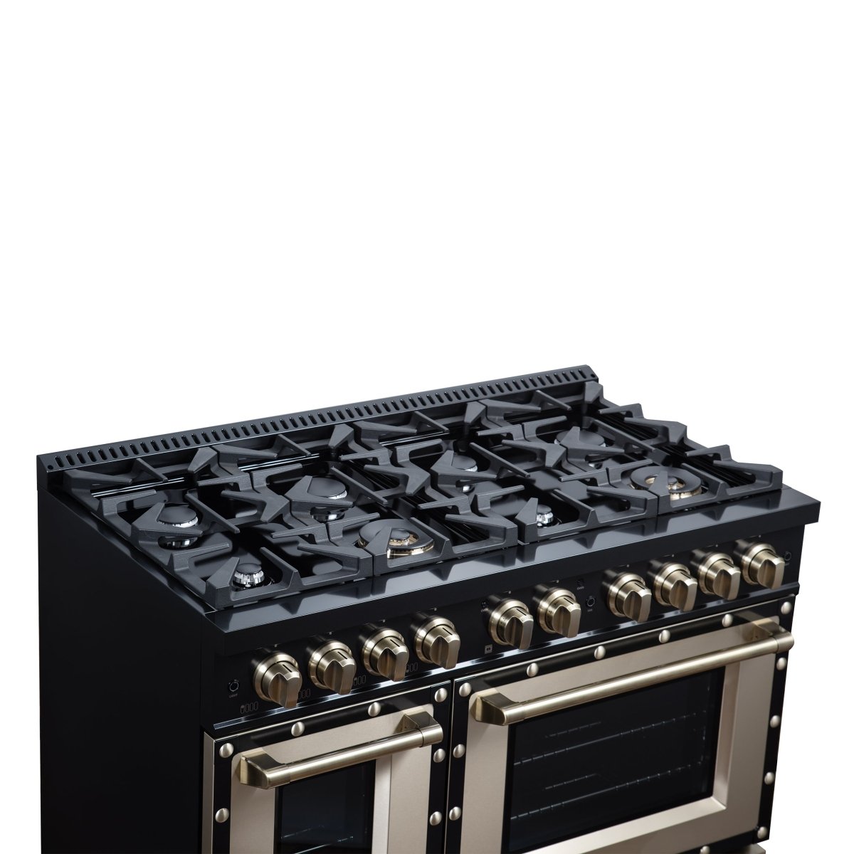 Ambassador 48" Gas Range in Black, 8 Sealed Burnes, 94 000 BTU Cooktop Output, 6.7 Cu.Ft. Double Oven, Telescopic Racks - BonPrix Électroménagers
