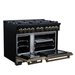 Ambassador 48" Gas Range in Black, 8 Sealed Burnes, 94 000 BTU Cooktop Output, 6.7 Cu.Ft. Double Oven, Telescopic Racks - BonPrix Électroménagers
