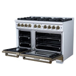 Ambassador 48" Gas Range in White, 8 Sealed Burnes, 94 000 BTU Cooktop Output, 6.7 Cu.Ft. Double Oven, Telescopic Racks - BonPrix Électroménagers