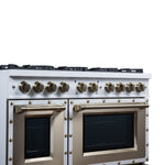 Ambassador 48" Gas Range in White, 8 Sealed Burnes, 94 000 BTU Cooktop Output, 6.7 Cu.Ft. Double Oven, Telescopic Racks - BonPrix Électroménagers