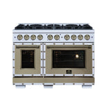 Ambassador 48" Gas Range in White, 8 Sealed Burnes, 94 000 BTU Cooktop Output, 6.7 Cu.Ft. Double Oven, Telescopic Racks - BonPrix Électroménagers