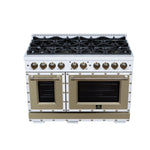 Ambassador 48" Gas Range in White, 8 Sealed Burnes, 94 000 BTU Cooktop Output, 6.7 Cu.Ft. Double Oven, Telescopic Racks - BonPrix Électroménagers
