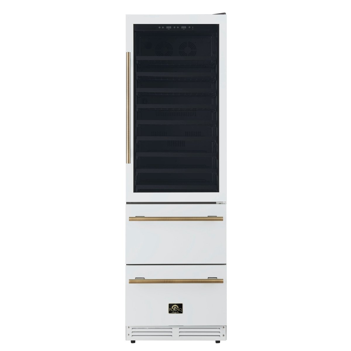 Azienda 24 Inch Dual Zone Wine Cooler, 15.8 Cu.Ft, 108 Bottles & 100 Cans, 2 Drawers, Charcoal Filters, White - BonPrix Électroménagers