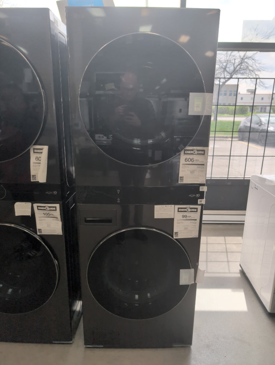 WKEX300HBA - LAUNDRY CENTERS - LG - Stacked Washer/Dryer - Electric - Black Stainless Steel - Open Box - BonPrix Électroménagers