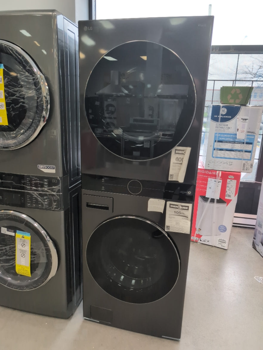 WKEX200HBA - LAUNDRY CENTERS - LG - Stacked Washer/Dryer - Electric - Black Stainless Steel - Open Box - BonPrix Électroménagers