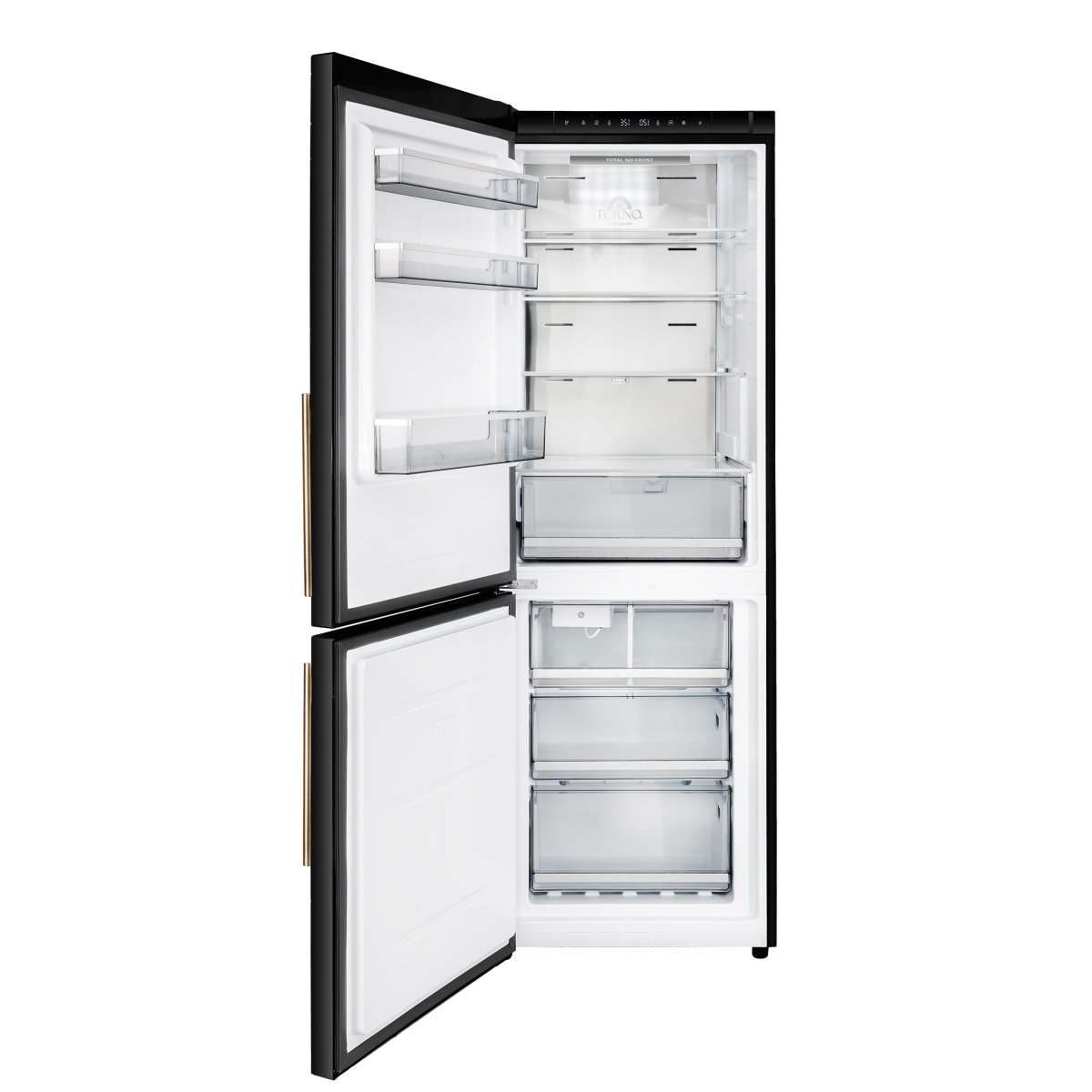 Custodia 24" Bottom Freezer, 10.3 cf., Left Swing, Ice Maker, Total No frost, Black, Antique Brass handles - BonPrix Électroménagers