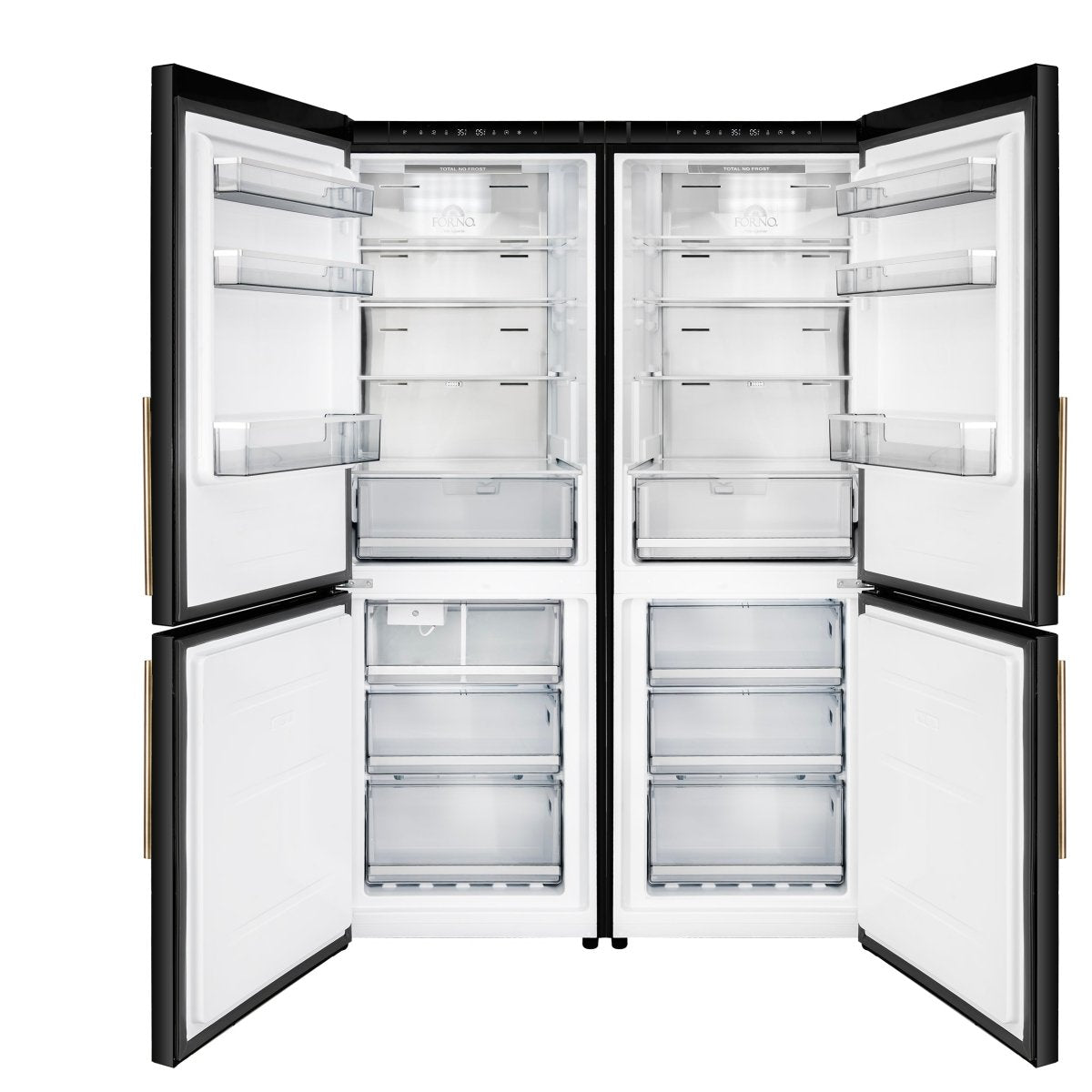 Custodia 48" Bottom Freezer combo, 20.6 cf., Ice Maker, Total No frost, Black, Antique Brass handles - BonPrix Électroménagers