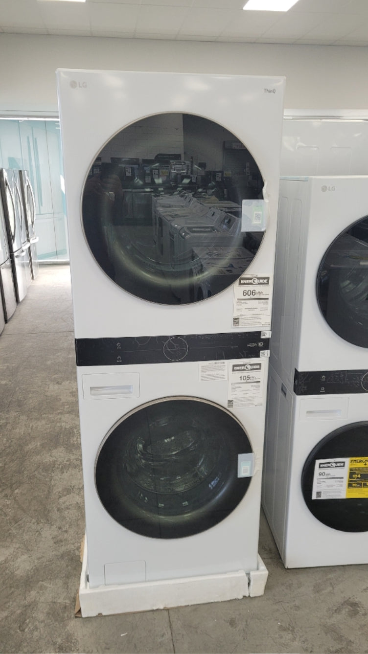 WKE100HWA - LAUNDRY CENTERS - LG - Stacked Washer/Dryer - Electric - White - Open Box - BonPrix Électroménagers