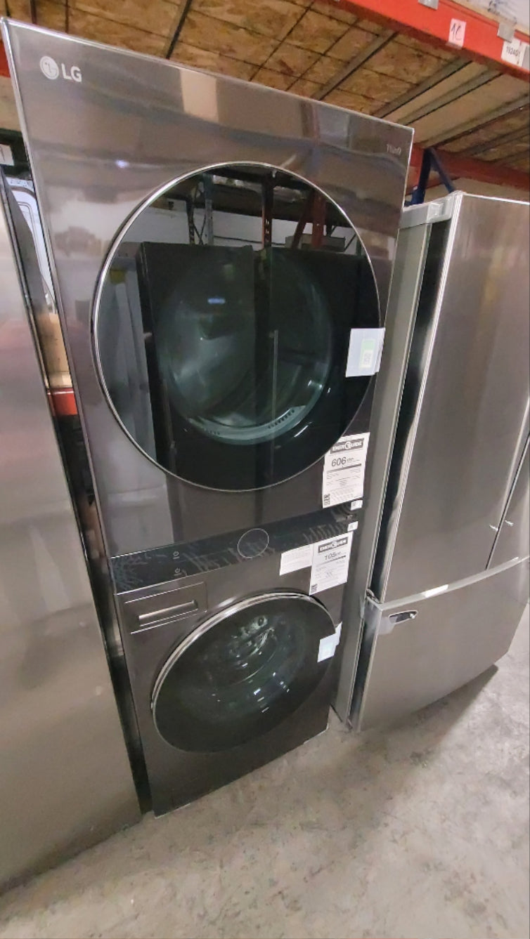 WKEX200HBA - LAUNDRY CENTERS - LG - Stacked Washer/Dryer - Electric - Black Stainless Steel - Open Box - BonPrix Électroménagers