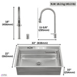 FORNO ACQUA 33 in. Drop-In/Undermount 3 Level Workstation Sink with Faucet, Waterfall & Glass Rinser - BonPrix Électroménagers
