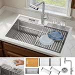FORNO ACQUA 33 in. Drop-In/Undermount 3-Level Workstation Sink with Waterfall Faucet & Glass Rinser - BonPrix Électroménagers