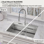 FORNO ACQUA 33 in. Drop-In/Undermount 3-Level Workstation with Retractable Faucet & Glass Rinser - BonPrix Électroménagers