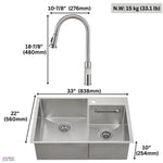 FORNO ACQUA 33 in. Drop-In/Undermount 40/60 Double Bowl Sink with Retractable Faucet & Waterfall - BonPrix Électroménagers