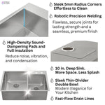 FORNO ACQUA 33 in. Drop-In/Undermount 40/60 Double Bowl Stainless Steel Sink with Waterfall Faucet - BonPrix Électroménagers